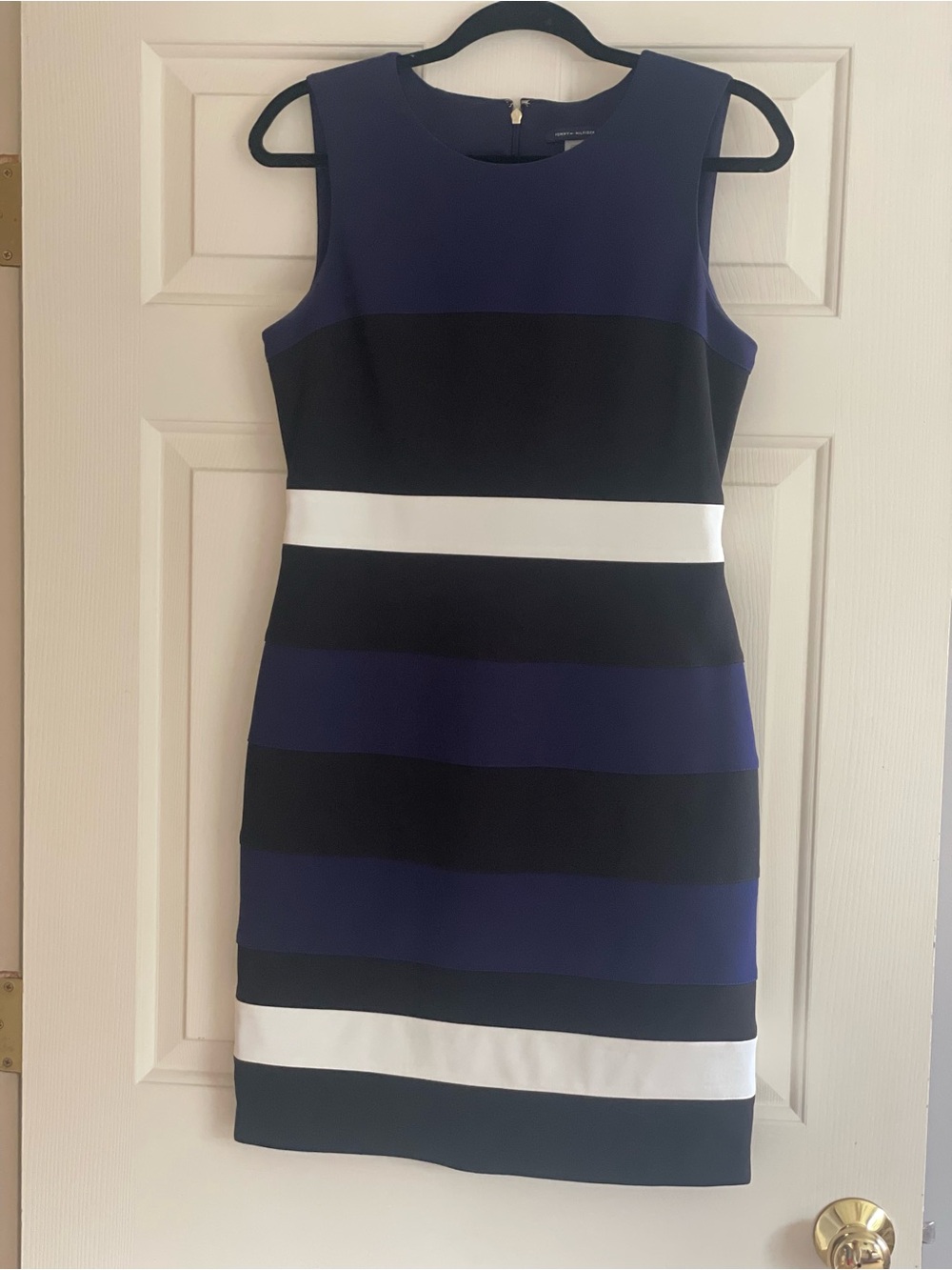 Tommy Hilfiger Navy, Black & White Striped Sleeveless Sheath Dress